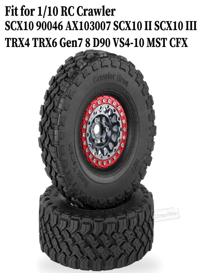 RcarmubWow RC 1.9 Beadlock Wheels and Tires for 1/10 SCX10 TRX4 TRX6 VS4-10 Gen8 7 MST CFX D90 RC Crawler,Alloy Aluminium 1.9 rc Wheels 1.9 rc Rims w/ 1.9 Beadlock Tires Trunk Tires,Titanium - Image 2